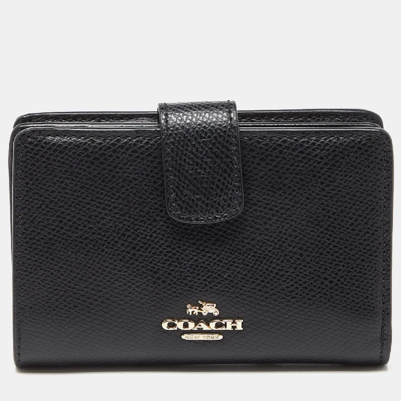 Coach Rogue bags with a detachable shoulder strap for versatile carryingBlack Leather Compact Wallet