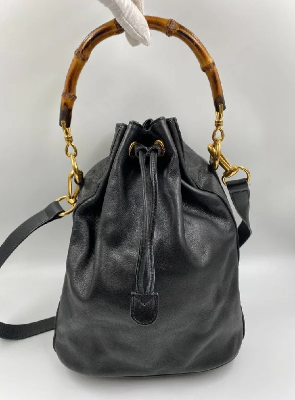 Women Gucci bags with a zippered interior pocketGucci Black Bucket Bag with Bamboo Handles