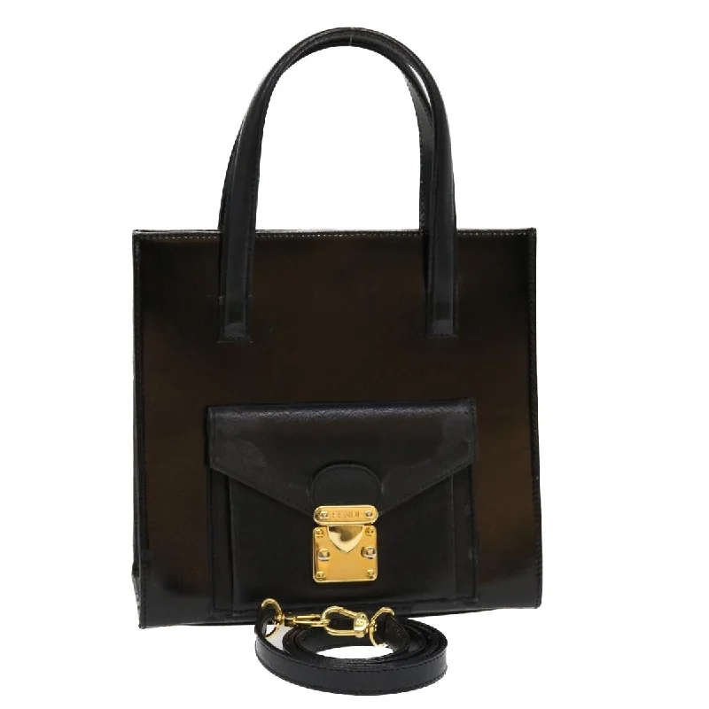 Fendi tote bags with a hand - painted FF pattern for an artisanal and one - of - a - kind touchFENDI Hand Bag Leather 2way Black  rd4371