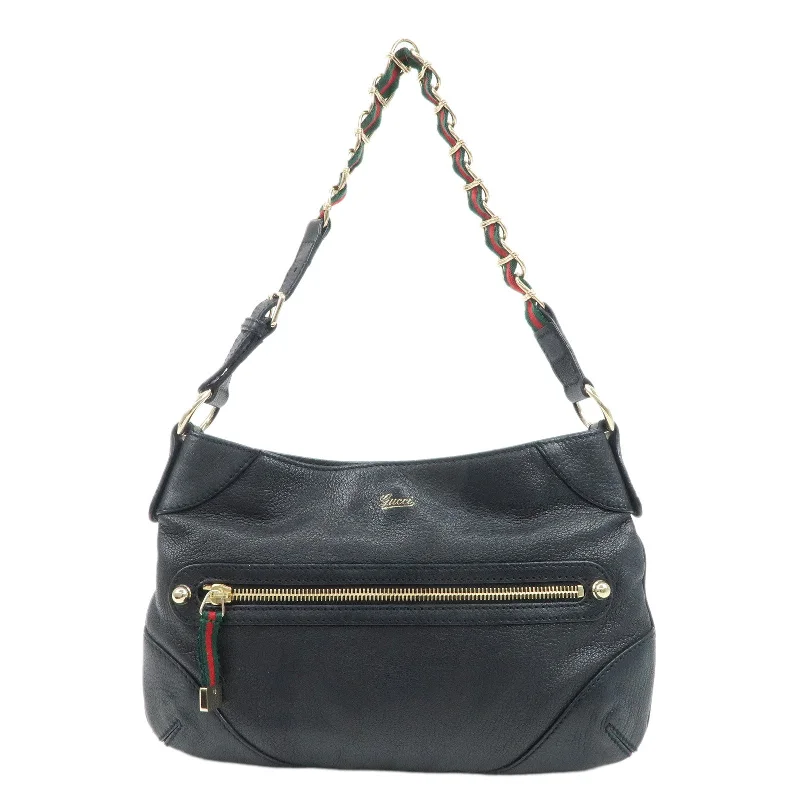 Women Gucci Sylvie bags with a leather - wrapped handleGUCCI Sherry Leather Chain Shoulder Bag Hand Bag Black 153011