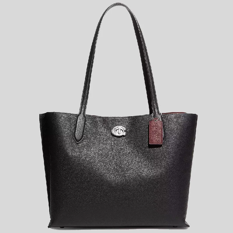 Ladies Coach Tabby bags with a textured leather surface for a more tactile lookCOACH Willow Tote Bag Silver/Black C0689