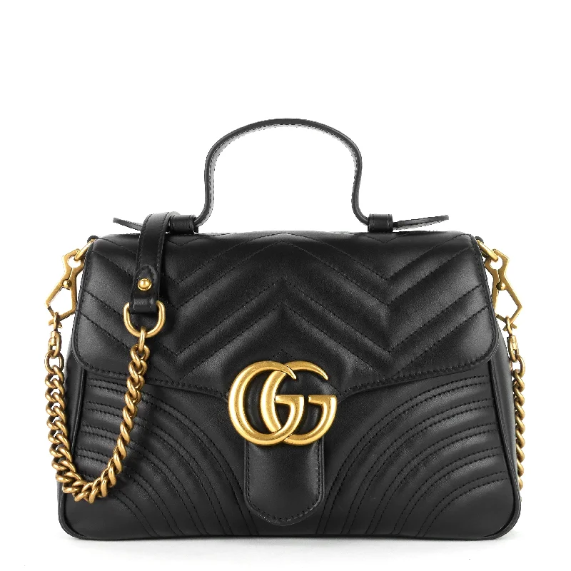 Women Gucci Sylvie bags featuring the signature web stripeGG Marmont Small Matelassé Calfskin Top Handle Shoulder Bag