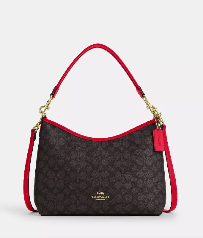 Ladies Coach Tabby bags with gold - toned hardware for a touch of luxuryCoach Laurel Shoulder Bag In Signature Walnut Bold Red