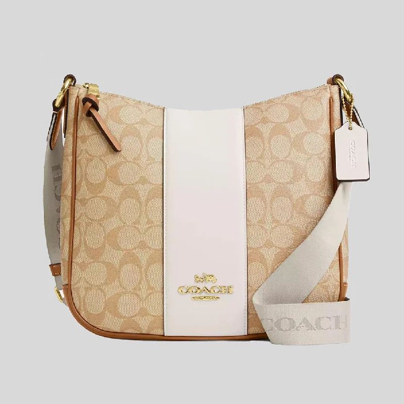 Coach crossbody bags with a woven leather strap for a unique textureCOACH Ellie File Bag In Signature Canvas With Stripe Light Khaki/Chalk CR124