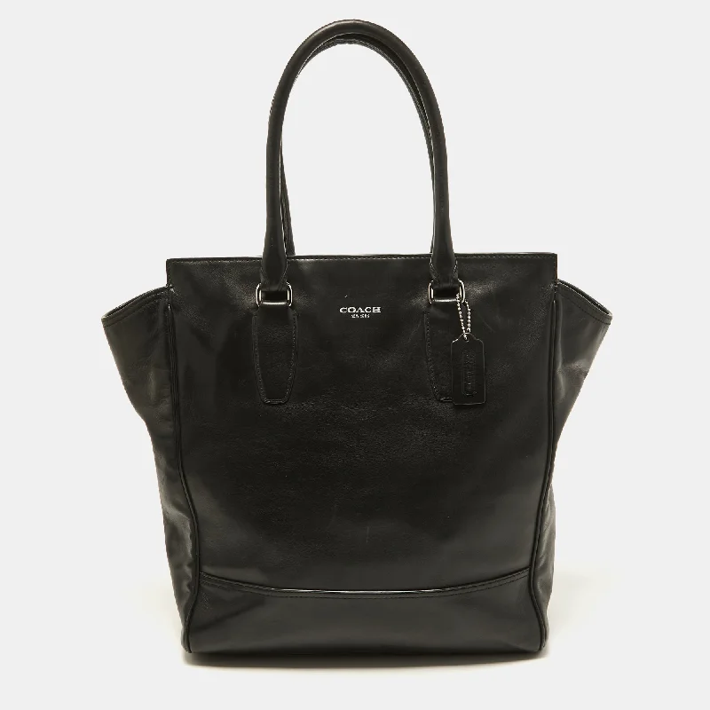 Coach bags with a chain - link trim and a leather body for a modern edgeBlack Leather Tanner Tote