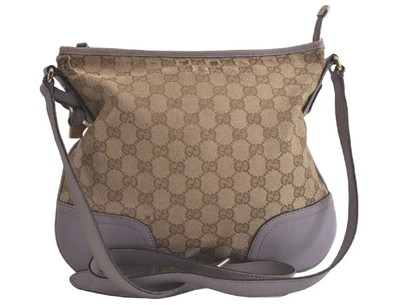 Gucci tote bags for women with a printed Gucci logoAuthentic GUCCI Princy Ribbon Canvas Leather Shoulder Bag 204939 Beige 6443K