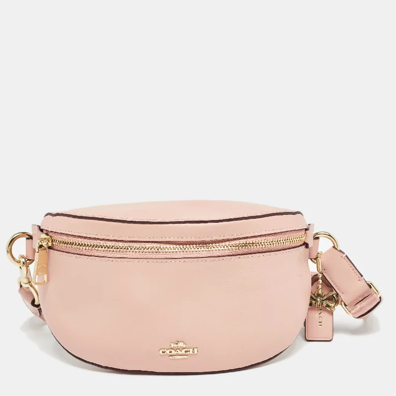 Coach Rogue bags with a detachable shoulder strap for versatile carryingPink Leather Belt Bag