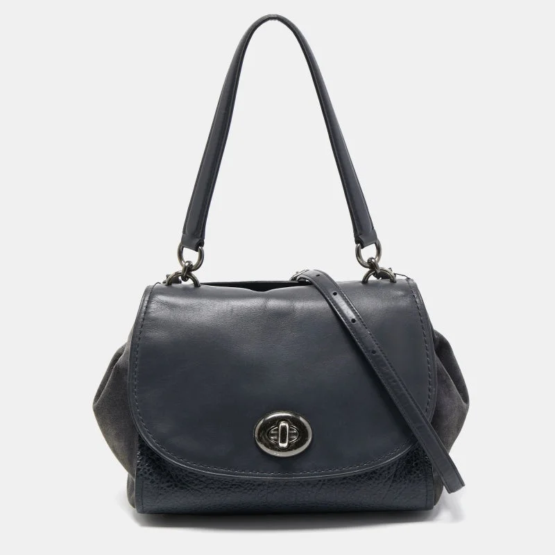 Coach Dempsey bags with a leather - wrapped drawstring for a luxurious feelDark Blue Suede And Leather Crossbody Bag