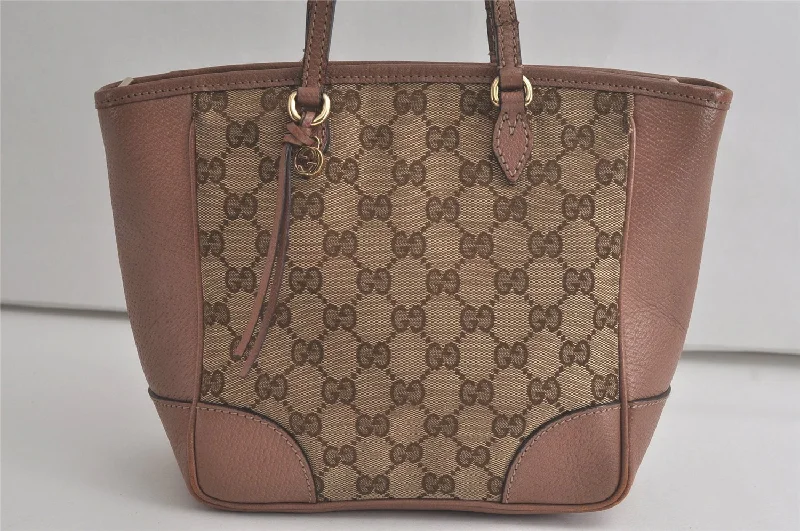 Women Gucci bags with a chain - link trim and a leather bodyAuthentic GUCCI Bree 2Way Shoulder Hand Bag GG Canvas Leather 353121 Brown 6404K