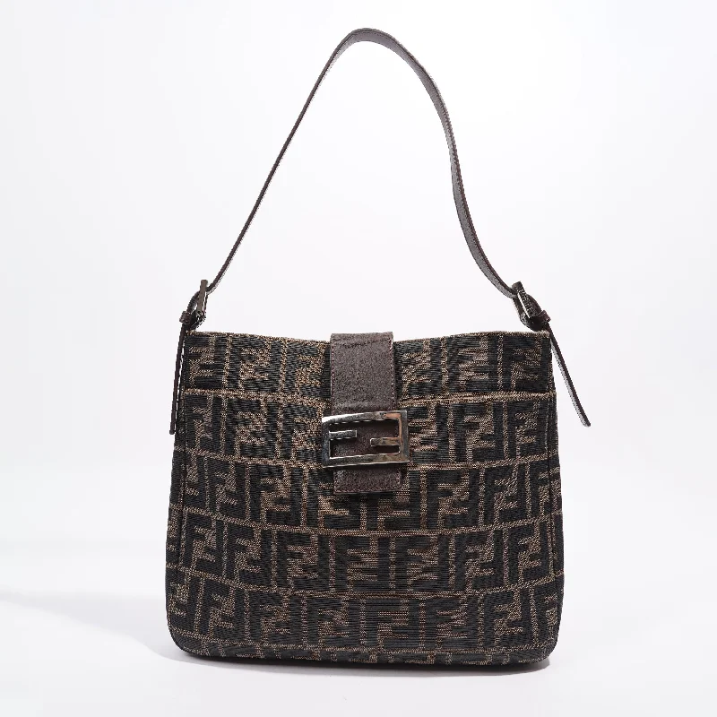 Ladies Fendi Peekaboo bags with gold - toned hardware for a touch of luxuryFendi Double Flap Bag Brown Zucca Canvas