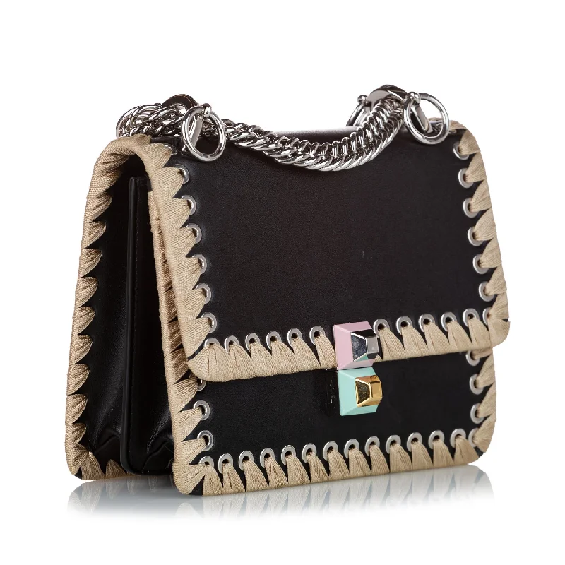 Fendi tote bags with a snap - button closure and a decorative charm for a fashionable and personalized lookFendi Kan I Lace Up Leather Crossbody Bag (SHG-27940)