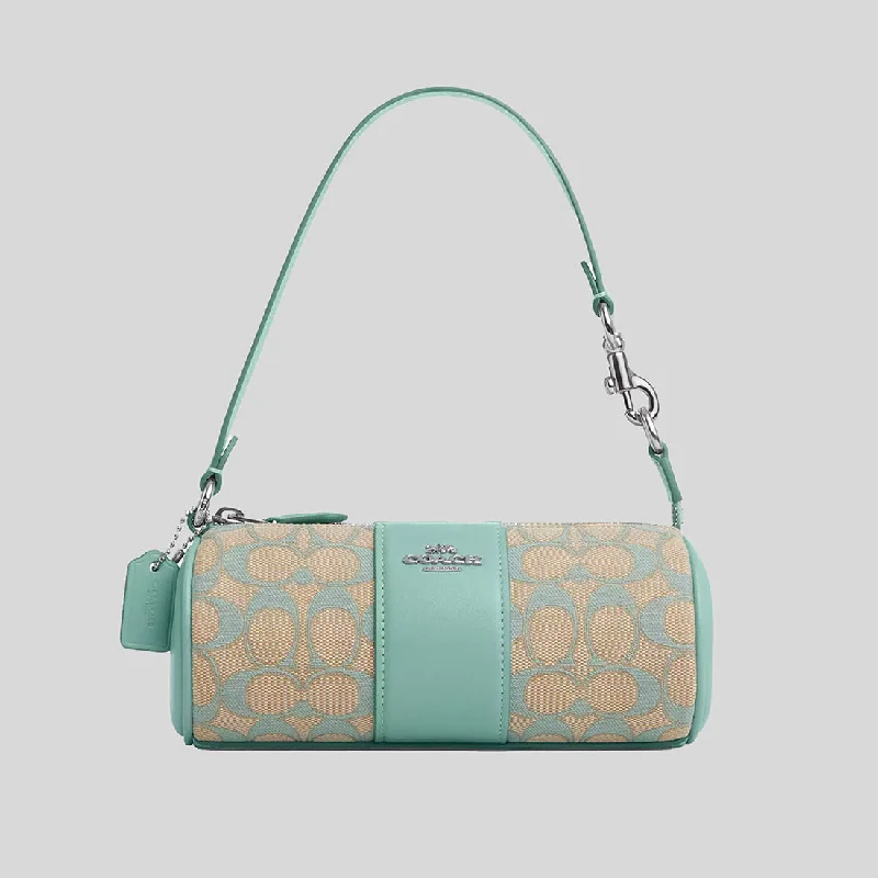 Coach handbags with a metal - framed clasp for durability and styleCOACH Nolita Barrel Bag In Signature Jacquard Faded Blue CU003