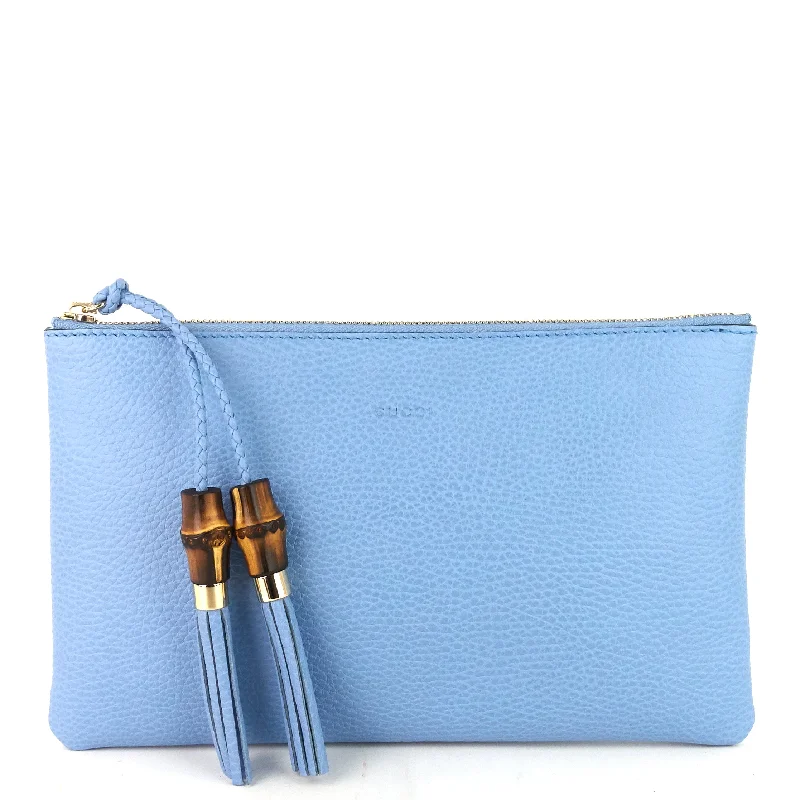 Women Gucci Sylvie bags with a detachable ribbon detailCalf Leather Bamboo Tassel Zip Clutch Bag