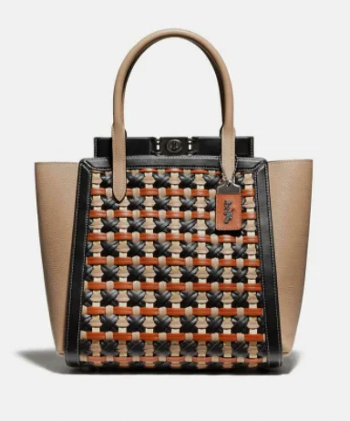 Coach handbags with a beaded trim for a glamorous and elegant lookCOACH Troupe Tote Bag Leather Woven Black Pewter Brown  New With Tags (NW)