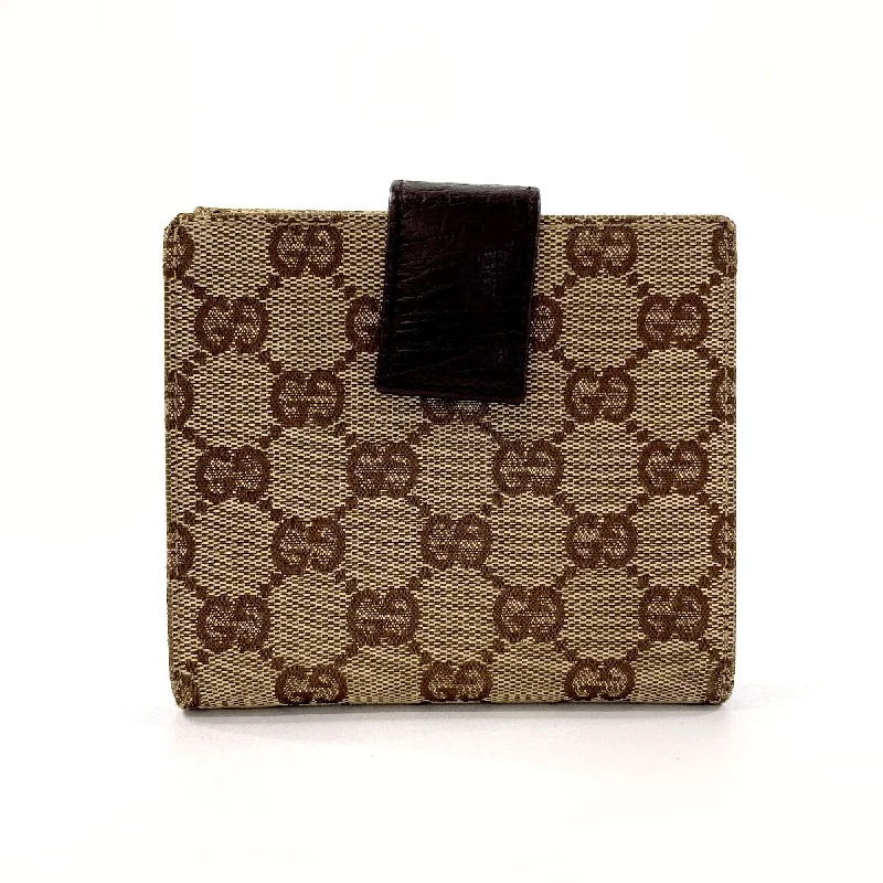 Gucci handbags for women with a metal - framed claspGUCCI Bifold Wallet 138029 GG canvas Brown Sherry line Horsebit unisex Used