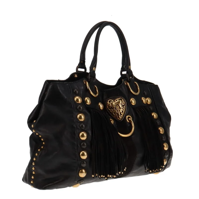 Women Gucci Sylvie bags with a monogram - embossed leatherGucci Vintage Limited Edition Babouska Fringed Tote Black With Studs