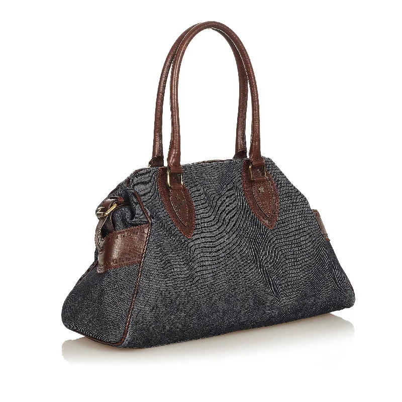 Ladies Fendi Peekaboo bags with a front - pocket organizer for quick access to essentialsFendi Etniko Denim Shoulder Bag (SHG-26424)