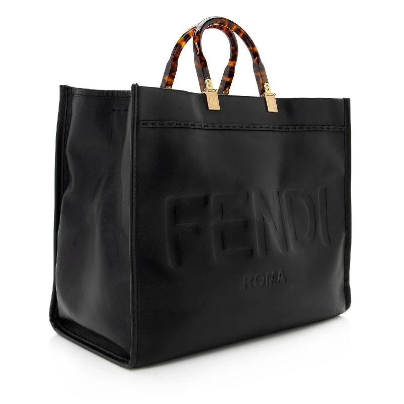 Fendi tote bags with a double - zip closure for enhanced securityFendi Leather Sunshine Large Shopper Tote (SHF-22666)