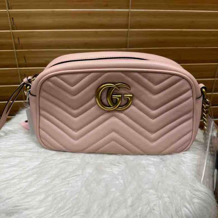 Women Gucci bags with a chain - link trim and a leather bodyGucci GG Marmont Shoulder Bag, Pink, Matelasse Leather, Small