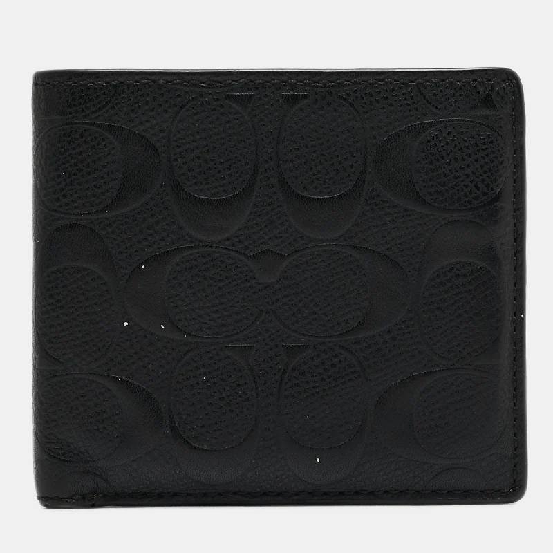 Ladies Coach Tabby bags with gold - toned hardware for a touch of luxuryBlack Signature Embossed Leather Bifold Wallet