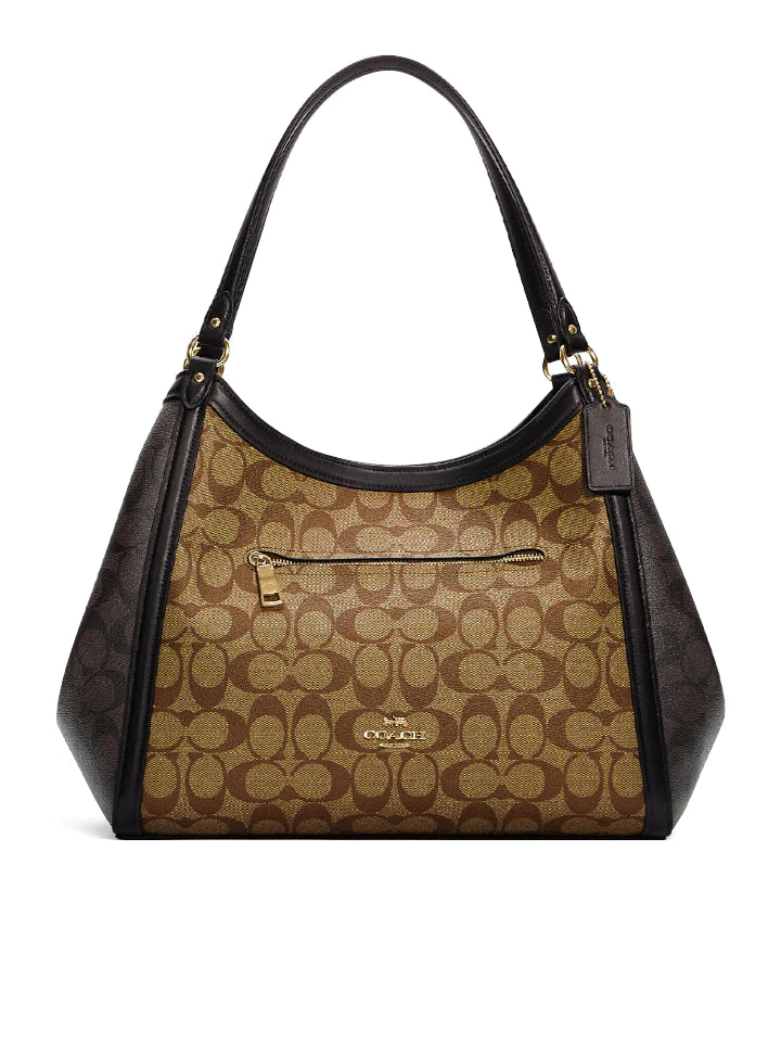 Coach Dempsey bags with a leather - wrapped drawstring for a luxurious feelCoach Kristy Shoulder Bag In Blocked Signature Canvas Khaki Brown Multi