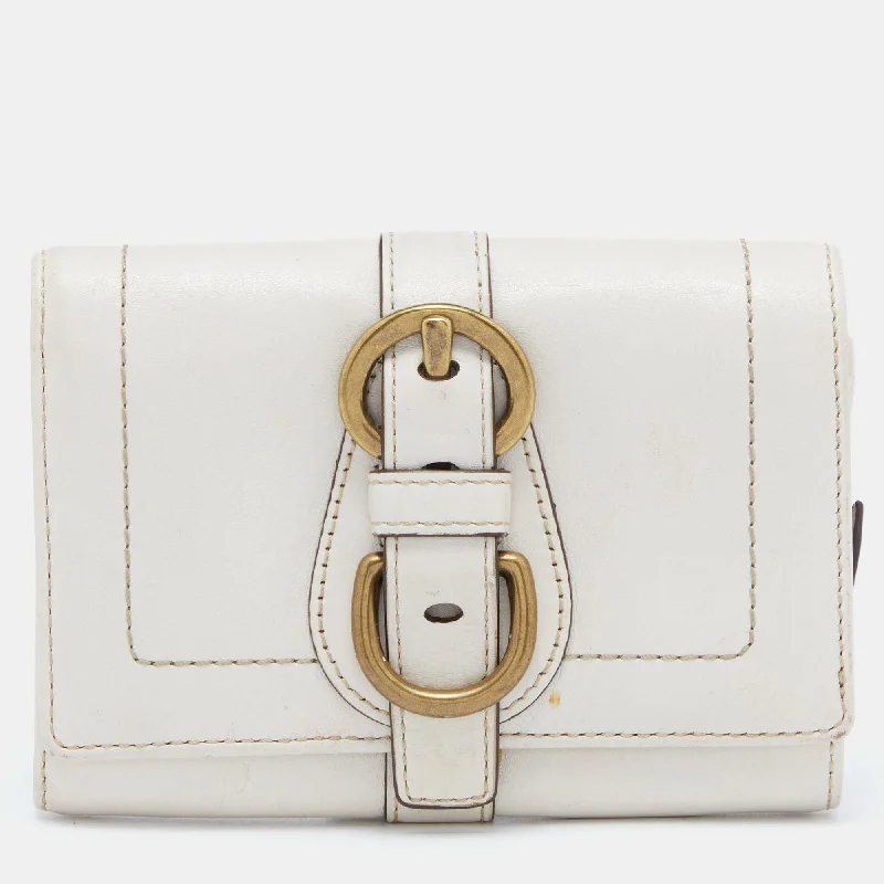 Coach handbags with a beaded trim for a glamorous and elegant lookOff White Leather Compact Wallet