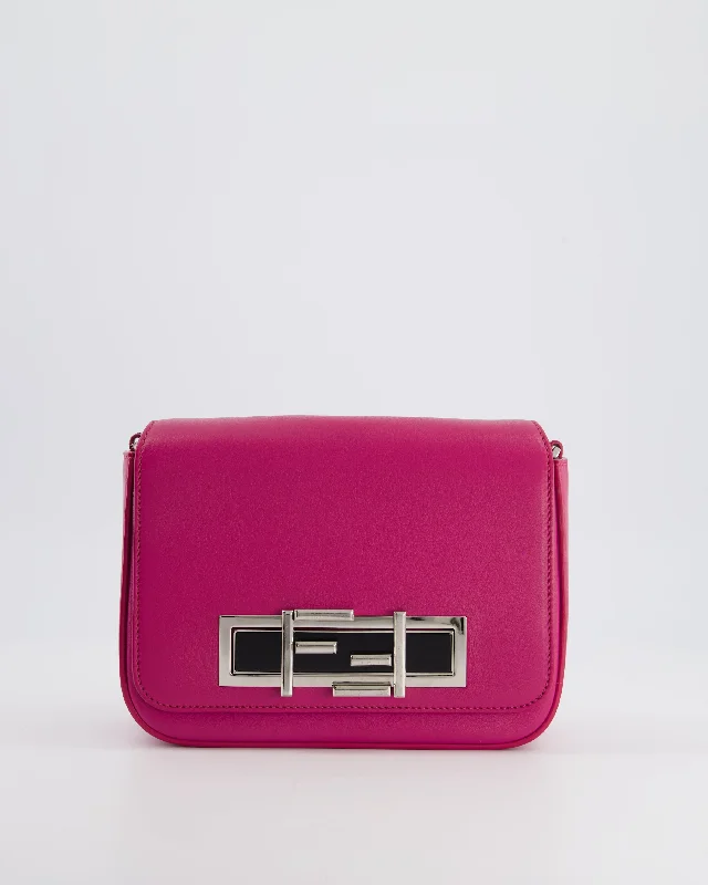 Fendi tote bags with a double - handle and shoulder - strap option for versatile carryingFendi Bright Pink Leather Shoulder Bag with FF Silver Logo