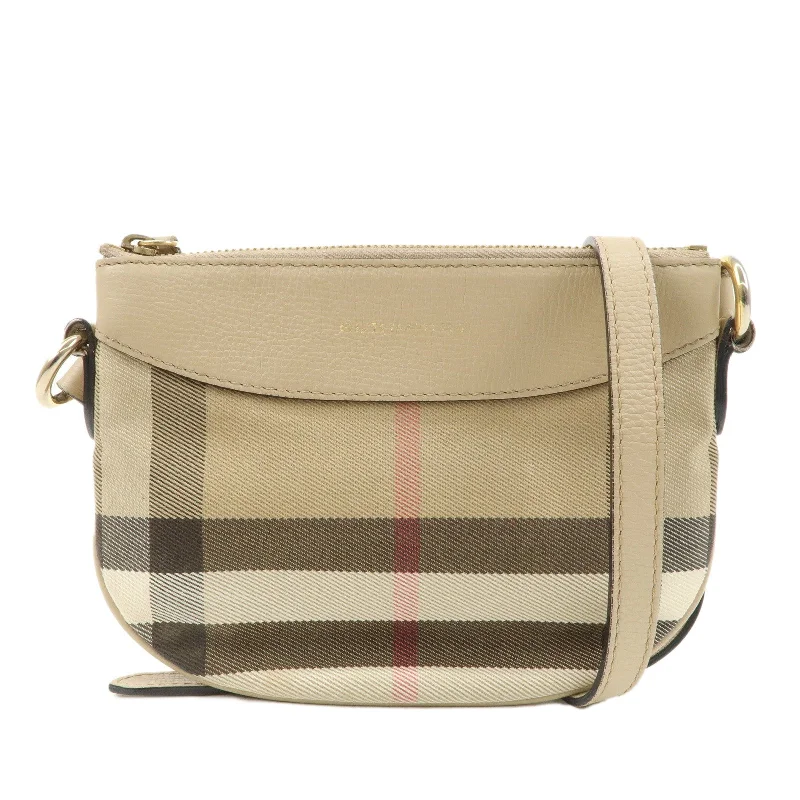 Light - Colored Burberry Bags for Spring and SummerBURBERRY Nova Plaid Canvas Leather Shoulder Bag Beige