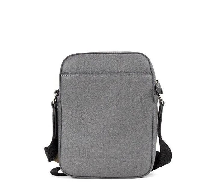 Travel - Approved Burberry Carry - on BagsBurberry Thornton Small Grey Embossed Logo Grainy Leather Crossbody Handbag