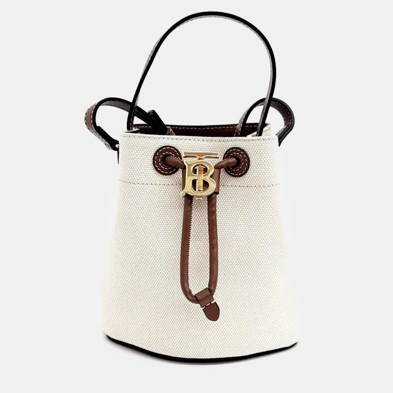 Pet - Friendly Burberry Pet Carrier BagsNeutral Canvas and Leather Mini TB Bucket Bag