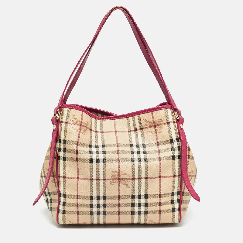 Light - Colored Burberry Bags for Spring and SummerPink/Beige Haymarket Check Coated Canvas and Leather Small Canterbury Tote