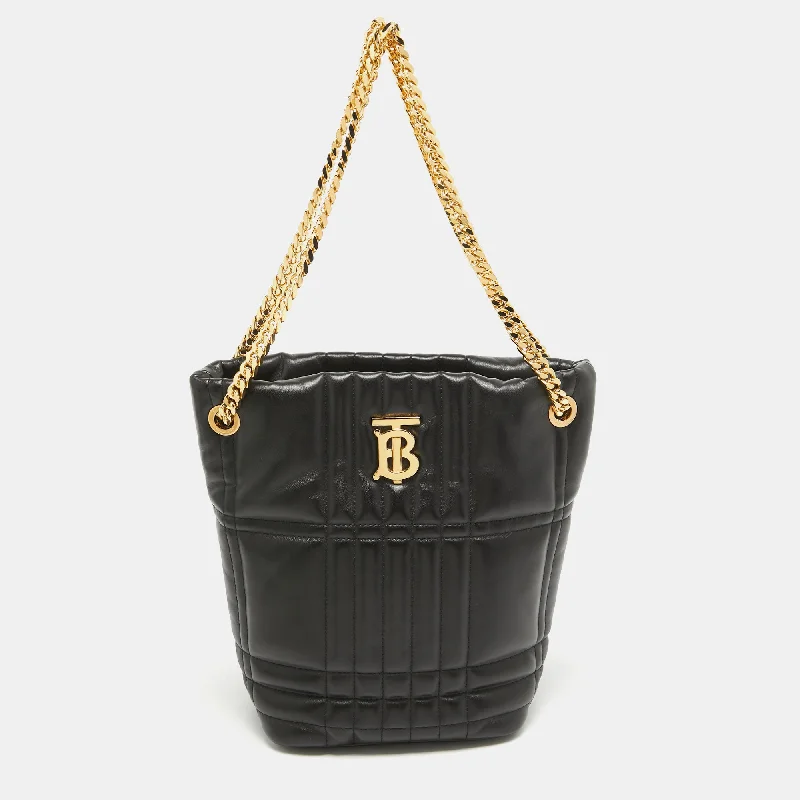 Burberry Bags with Zipper Compartments for SecurityBlack Quilted Check Leather Small Lola Bucket Bag