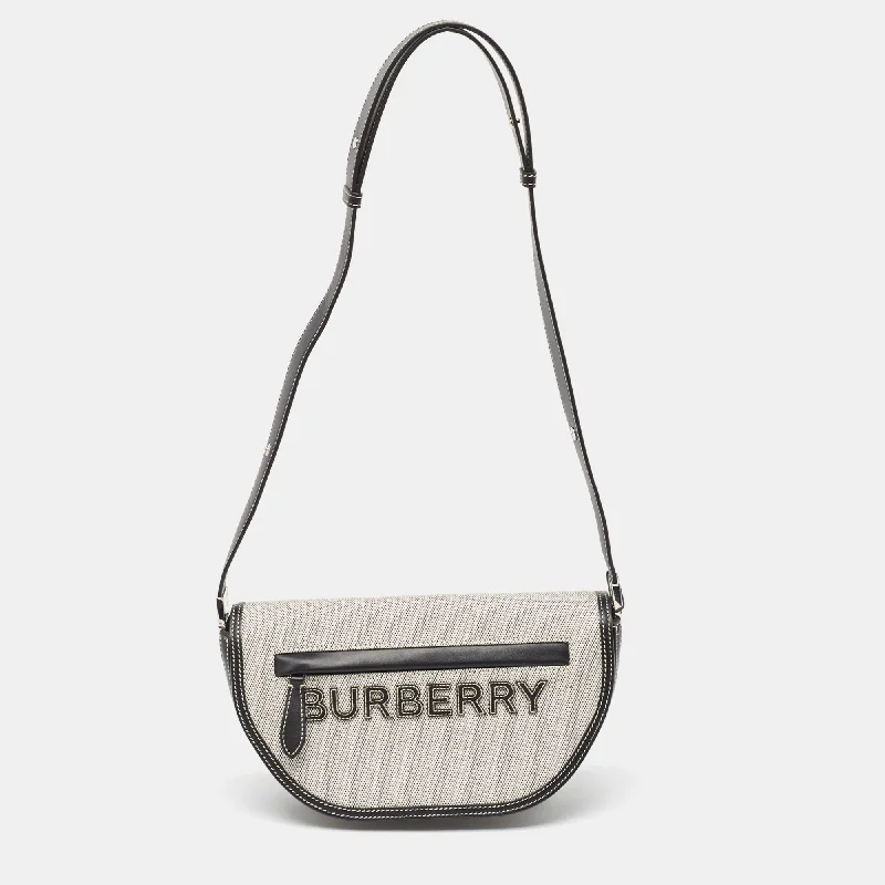 Designer Burberry Bags for Fashion EnthusiastsBlack/White Canvas and Leather Small Olympia Shoulder Bag