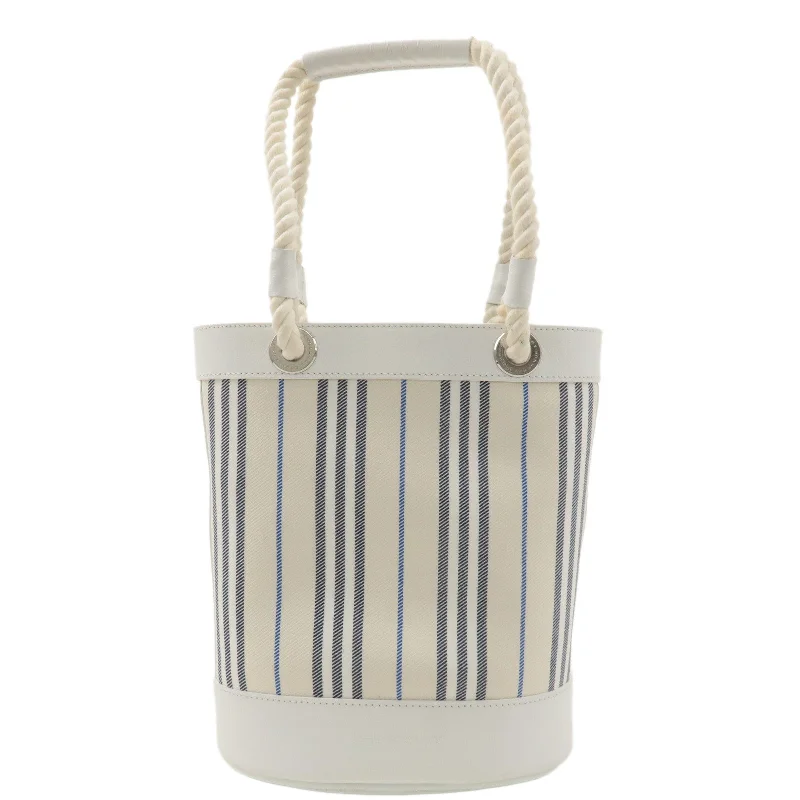 Water - Resistant Burberry Beach BagsBURBERRY Canvas Leather Tote Bag Hand Bag White Stripe