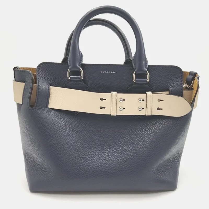 Color - Blocked Burberry Bags for a Bold StatementNavy Blue Leather Small Belt Tote Bag