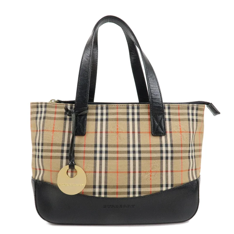 Burberry Bags with Antique - Style HardwareBURBERRY Canvas Leather Nova Plaid Hand Bag Beige Black