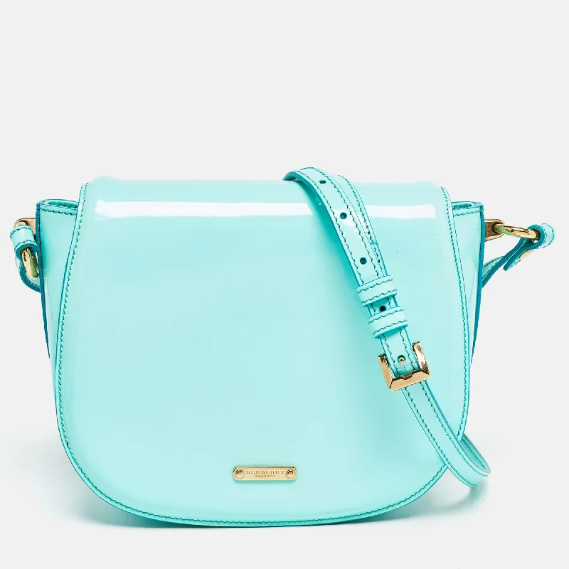 Waterproof Burberry Bags for Outdoor AdventuresLight Blue Patent Leather Small Leigh Crossbody Bag