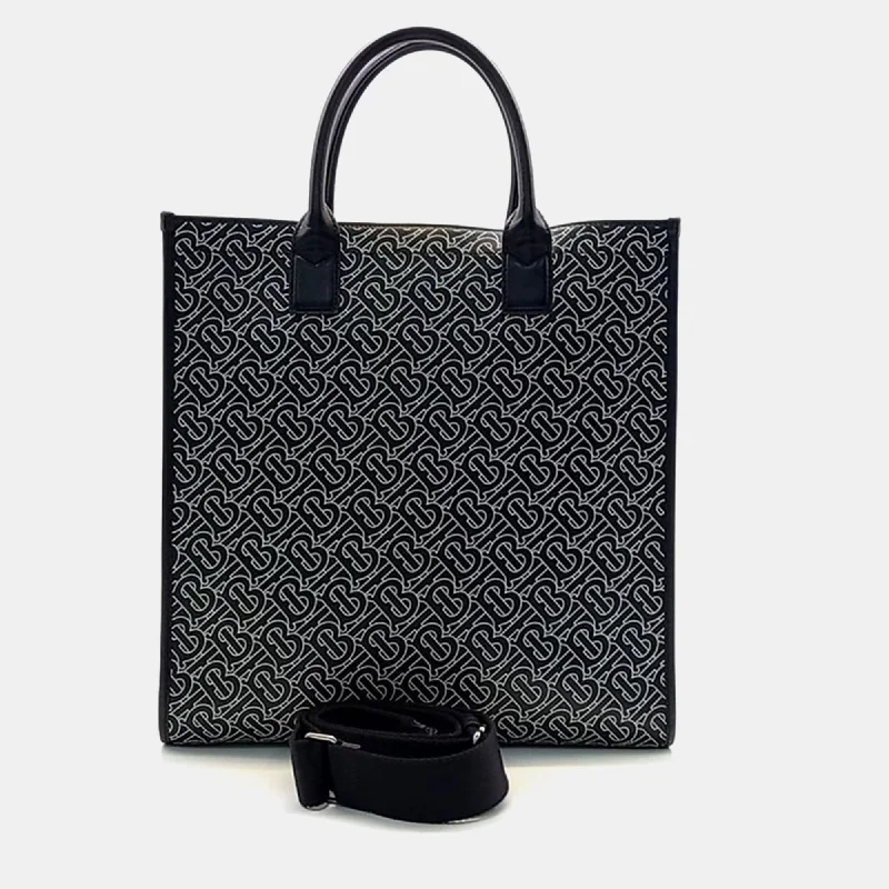 Embroidered Burberry Bags with Floral PatternsBlack/White TB Logo Leather Vertical Danny Tote