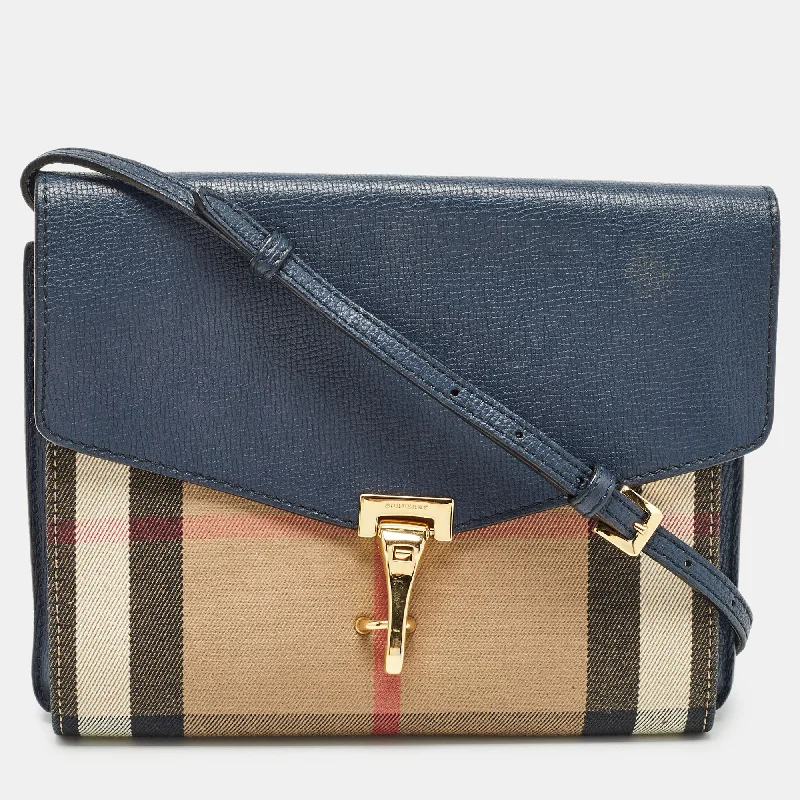 Pet - Friendly Burberry Pet Carrier BagsNavy Blue/Beige House Check Fabric and Leather Small Macken Crossbody Bag