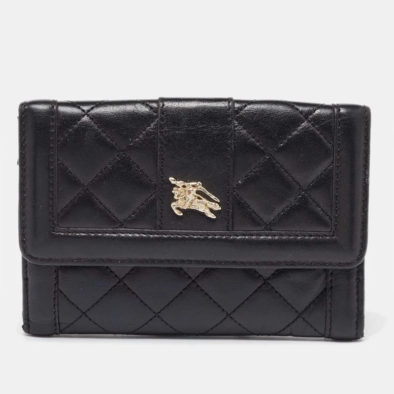 Limited Edition Burberry Bags for CollectorsBlack Leather TriFold Compact Wallet