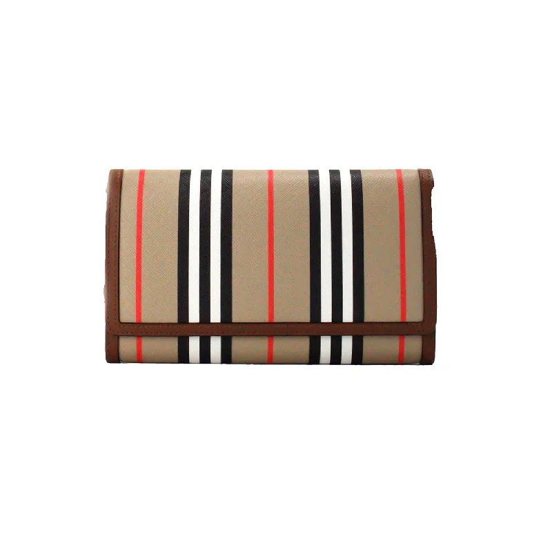 Dark - Hued Burberry Bags for a Sophisticated LookBurberry Hannah Icon Stripe Archive Tan E-Canvas Leather Wallet Crossbody Bag