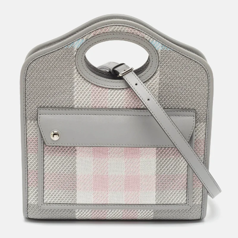 Burberry Bags with RFID Blocking TechnologyGrey/Pink Check Canvas and Leather Mini Pocket Bag