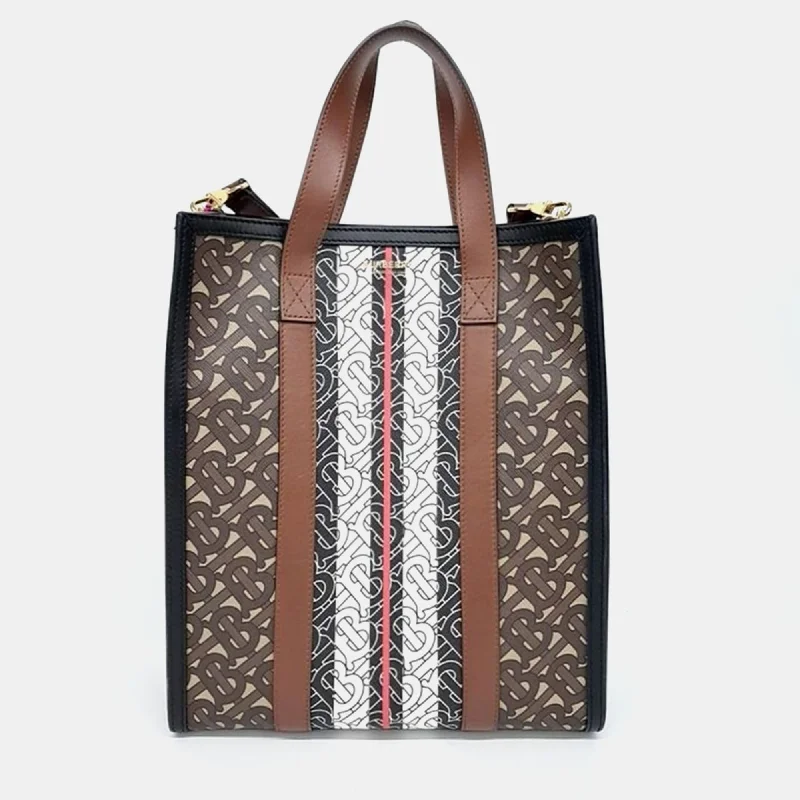 Seasonal Print Burberry Bags for Summer 2025Black/Brown TB Monogram Coated Canvas, Leather Stripe Portrait Tote