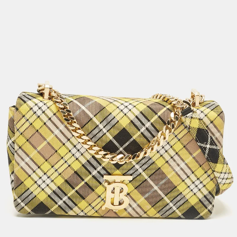 Burberry Bags with Zipper Compartments for SecurityYellow Check Canvas Small Lola Chain Shoulder Bag