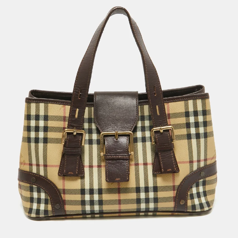 Lightweight Burberry Backpacks for TravelBeige/Dark Brown Haymarket Check Coated Canvas Eden Tote