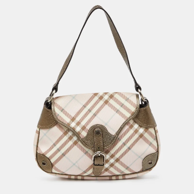 Statement - Making Oversized Burberry BagsPink/Metallic House Check PVC and Leather Buckle Flap Hobo