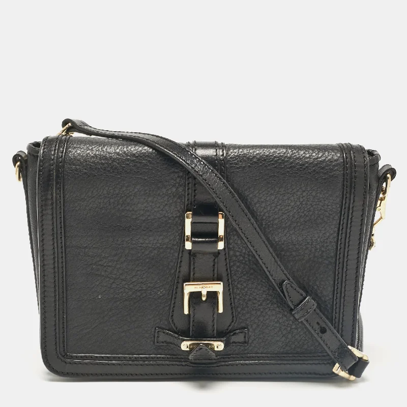 High - Capacity Burberry Duffle Bags for Long TripsBlack Leather Flap Shoulder Bag