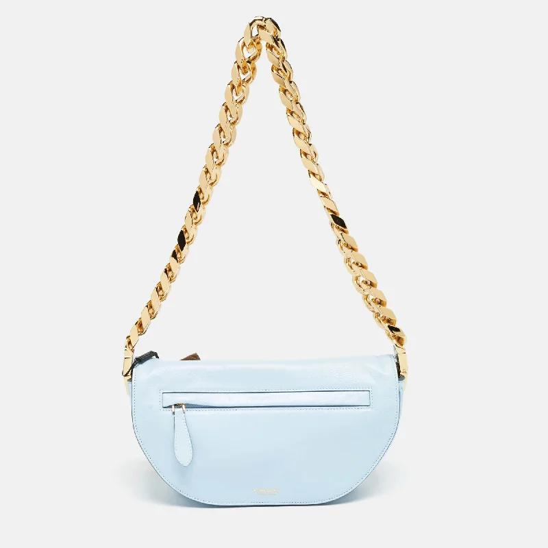 Burberry Bags for Women's Spring 2025 CollectionPale Blue Leather Small Olympia Chain Shoulder Bag