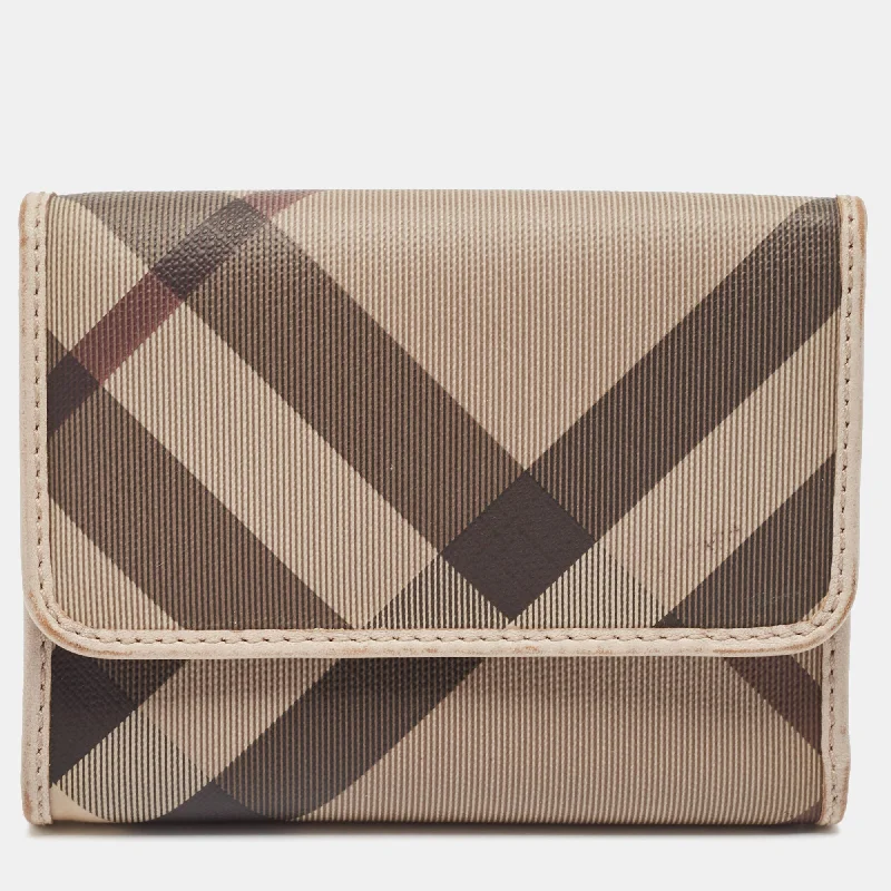 Durable Burberry Canvas Bags for Everyday UseGrey Smoked Check PVC and Leather Trifold Wallet