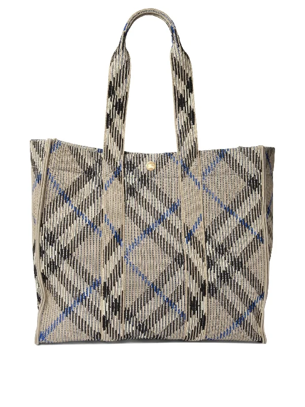 Soft Leather Burberry Duffel Bags for Weekend TripsWomen's Medium Check Knitted Tote in Grey | 8090405